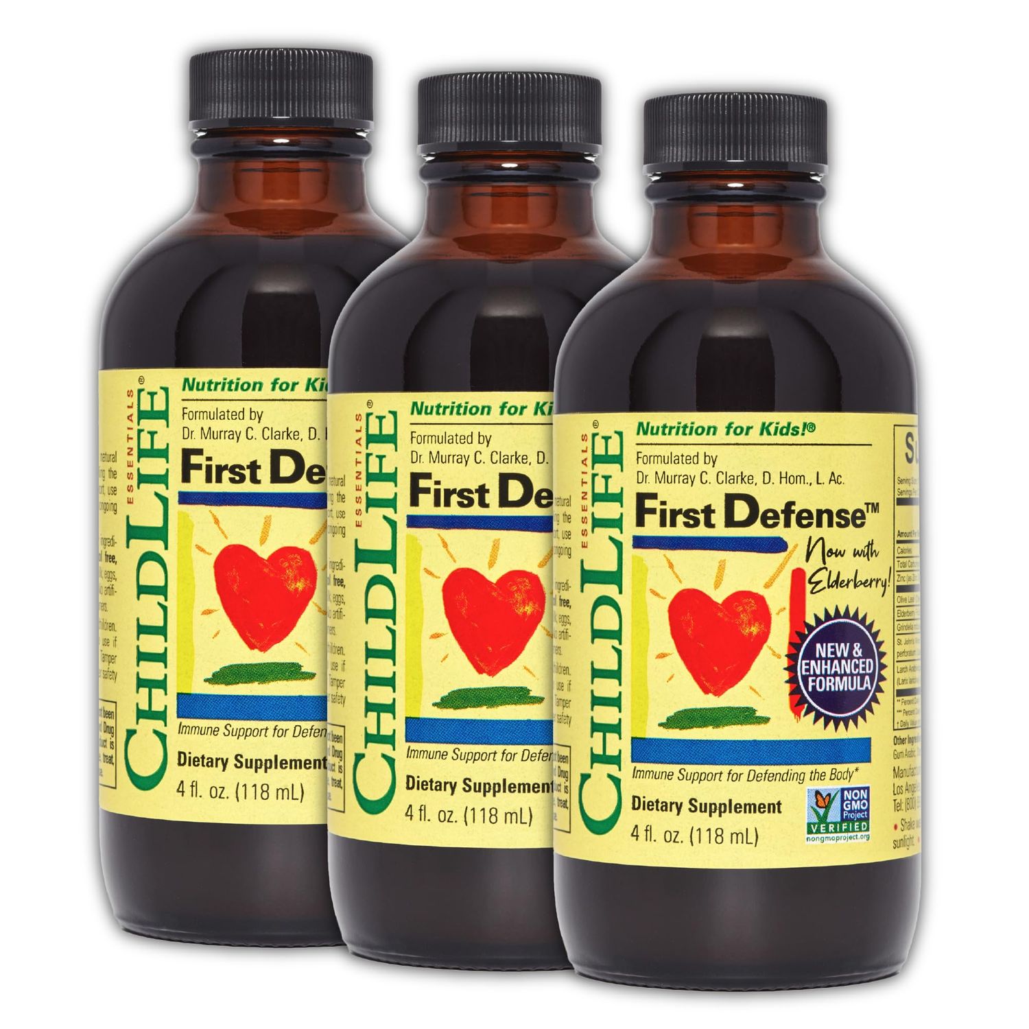 CHILDLIFE ESSENTIALS First Defense - Kids Immune Support, Immune Support for Kids, Toddlers 1-3, Babies 6 Months, Vitamin Syrup with Elderberry, Zinc, Non GMO, Gluten Free - 4 Fl Oz (Pack of 3)