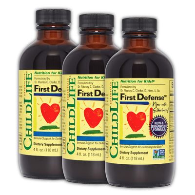 CHILDLIFE ESSENTIALS First Defense - Kids Immune Support, Immune Support for Kids, Toddlers 1-3, Babies 6 Months, Vitamin Syrup with Elderberry, Zinc, Non GMO, Gluten Free - 4 Fl Oz (Pack of 3)
