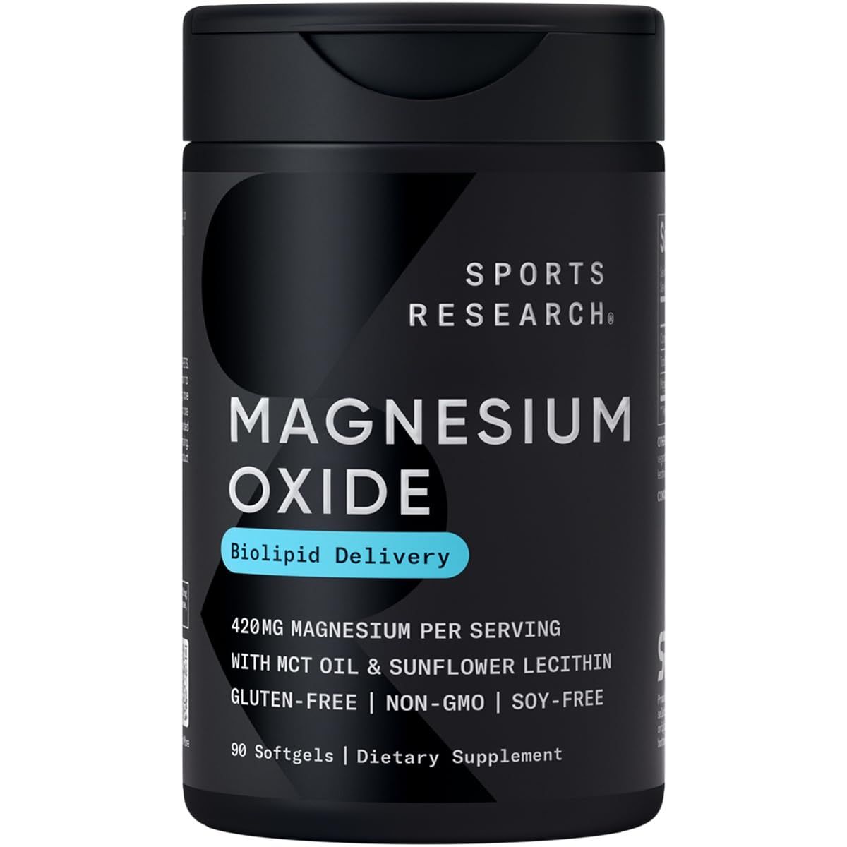 Sports Research Magnesium Oxide 420mg with Coconut MCT Oil - Magnesium Supplement for Muscle, Nerve, and Bone Support - Gluten-Free, Non-GMO - 90 Softgels