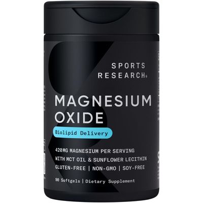 Sports Research Magnesium Oxide 420mg with Coconut MCT Oil - Magnesium Supplement for Muscle, Nerve, and Bone Support - Gluten-Free, Non-GMO - 90 Softgels