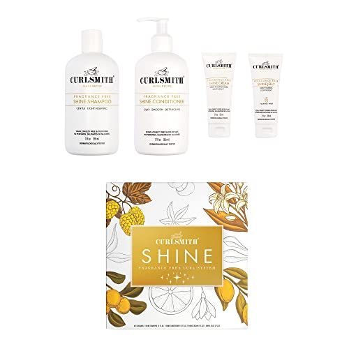 Curlsmith - Shine Kit, Shampoo, Conditioner, Jelly Cream, Sensitive, Fragrance Free, for All Curl and Hair Types, Vegan, 2 x 12 fl oz, 2 x 2 fl oz