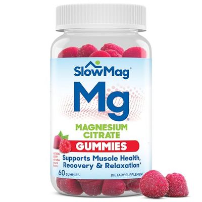 SlowMag Magnesium Citrate Gummies - Supports Muscle Health, Recovery Relaxation, Natural Berry Flavored, 60 Count
