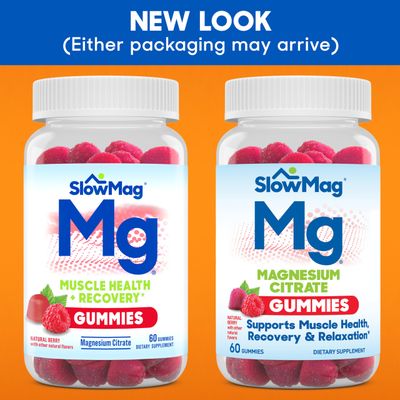 SlowMag Magnesium Citrate Gummies - Supports Muscle Health, Recovery Relaxation, Natural Berry Flavored, 60 Count