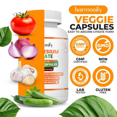 HARMONIFY Magnesium Citrate Supplement 800 mg per Serving, Dietary Supplement for Muscle Sleep, Enhanced Absorption - Gluten Free, Vegan Formula - 60 Vegetarian Capsules per Bottle