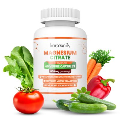 HARMONIFY Magnesium Citrate Supplement 800 mg per Serving, Dietary Supplement for Muscle Sleep, Enhanced Absorption - Gluten Free, Vegan Formula - 60 Vegetarian Capsules per Bottle