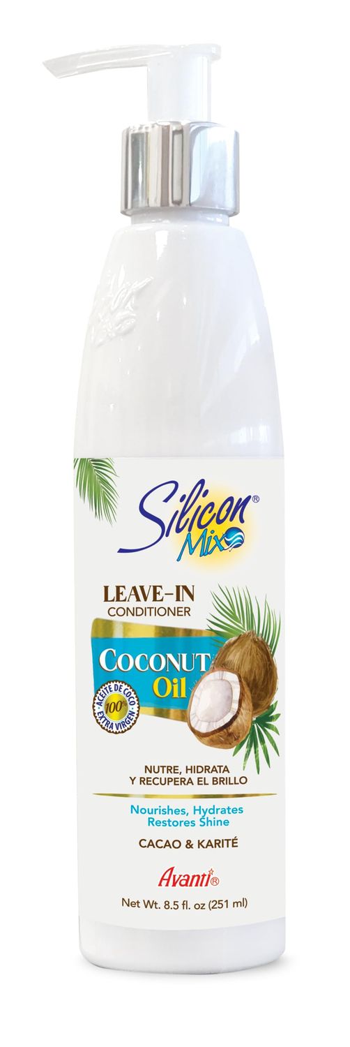 SILICON MIX COCONUT OIL NOURISHING LEAVE-IN CONDITIONER MOUSTURIZING WITH COCOA AND SHEA BUTTER GREAT FOR DRY DAMAGED HAIR 8.5 oz