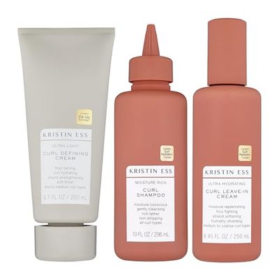 Kristin Ess Bouncy Curls Curly Hair Care Set - Moisturizing Shampoo, Hydrating Leave In Conditioner, Ultra Light Curl Defining Cream for Anti Frizz 2A-4C Curls