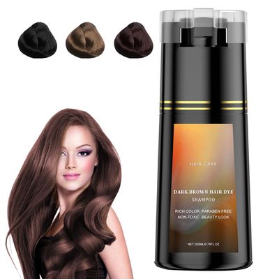 Hair Dye Shampoo, Instant Natural Hair Color for Gray Hair Coverage, Haircare Color Treatment for Women Men, Long-Lasting Gray Coverage Shampoo for All Hair Types (Brown, 200ML)