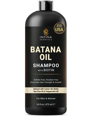 INFINA ESSENTIALS Batana Oil Shampoo with Biotin Tea Tree Oil - Hair Growth Thickening Shampoo for Men Women - Sulfate Free, Promotes Hair Strength Hydration, 16 fl oz