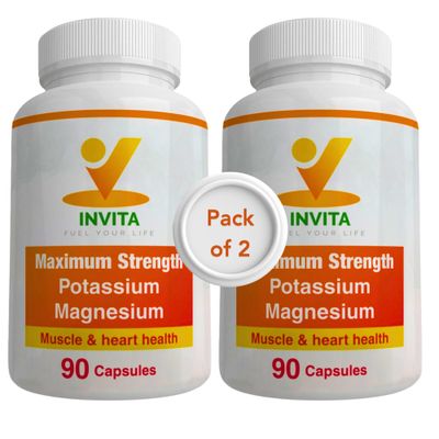 Invita Potassium Magnesium Supplement (180 Capsules) High Absorption Potassium Magnesium Complex with Aspartate Chloride - Supports Cardiovascular, Muscles Nerve Health - Non GMO Gluten Free