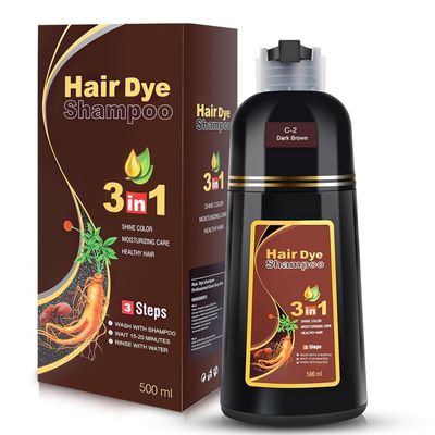 YOURTONE Dark Brown Hair Dye Shampoo 3 in 1 for Gray Hair Coverage, Instant Hair Color Shampoo Natural Plant Herbal Hair Dye Shampoo for Women Men (500ml)