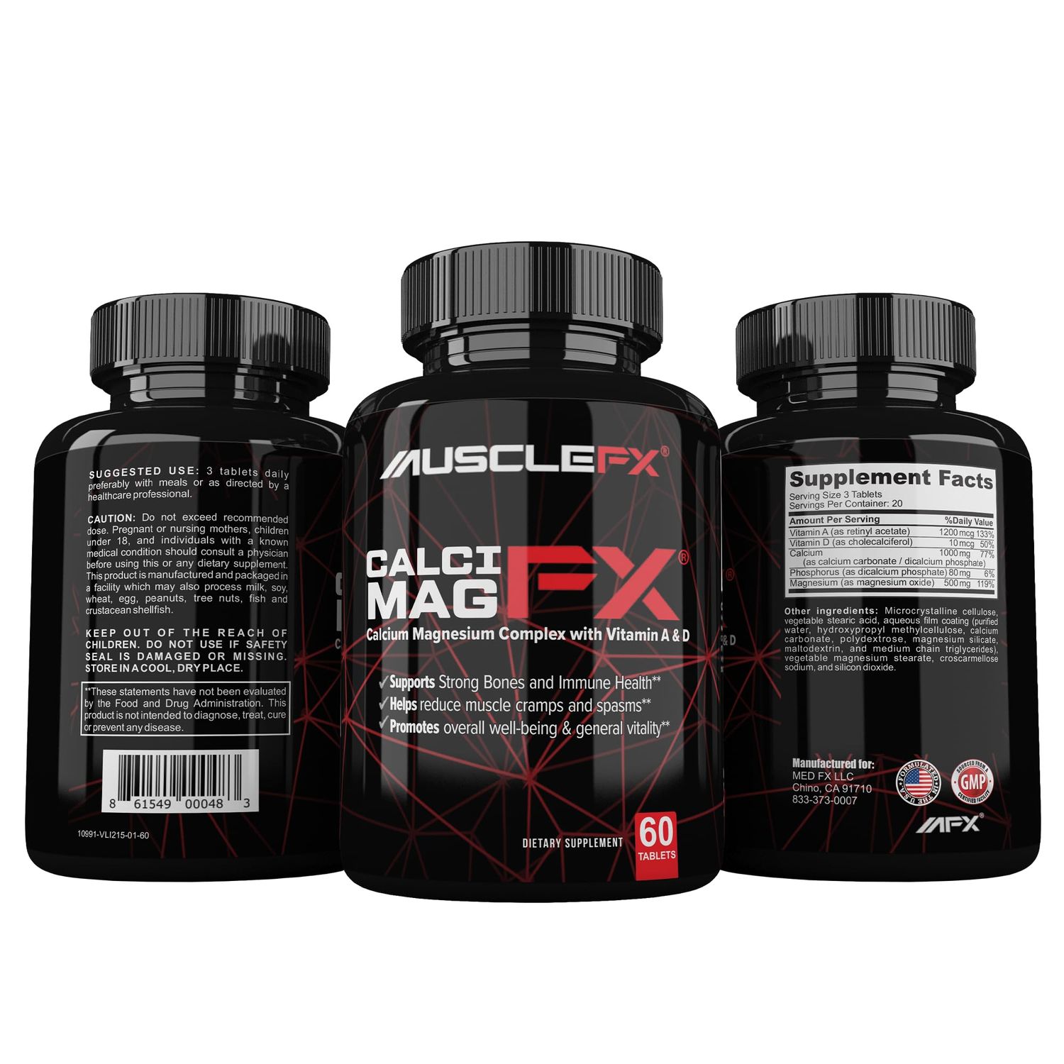 MUSCLE FX Calcimag FX - Calcium, Magnesium with Vitamin AD Supplement for Men and Women - Bone, Immune and Eye Support Supplement - Non-GMO - Made in USA