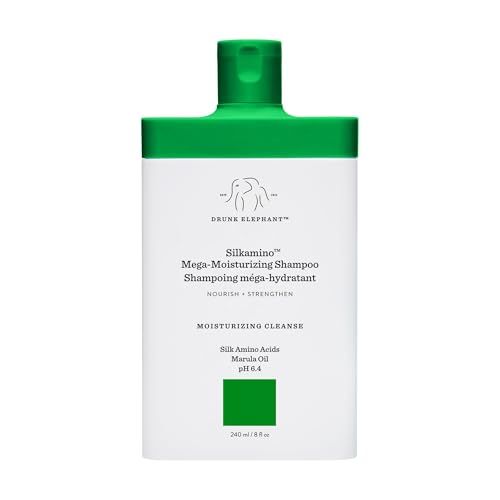Drunk Elephant Silkamino Mega-Moisturizing Shampoo - 240 ml8 fl oz - Silk Amino Acids - Clean Clinical - Sulfate-Free - Cruelty-Free - Dermatologist-Tested - Free of Essential Oils, Silicones, SLS