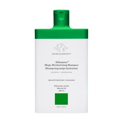 Drunk Elephant Silkamino Mega-Moisturizing Shampoo - 240 ml8 fl oz - Silk Amino Acids - Clean Clinical - Sulfate-Free - Cruelty-Free - Dermatologist-Tested - Free of Essential Oils, Silicones, SLS