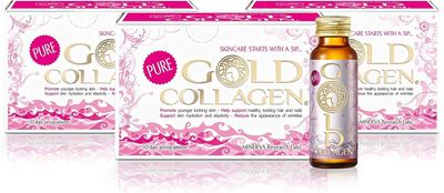 GOLD COLLAGEN Pure - Collagen Supplements for Women Men with Biotin for Hair Growth, Skin and Nail - Anti Wrinkle Immune System Booster with Hyaluronic Acid, Vitamin C, B6 and Zinc, 3 Pack 10x50 ml