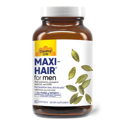 Country Life Maxi-Hair for Men - 2000mcg Biotin, Saw Palmetto, Pumpkin Seed Oil, DIM, Potassium, Magnesium, Calcium Zinc Blend - Supports Healthier Hair, Scalp, Skin Nails, 60 Vegan Capsules