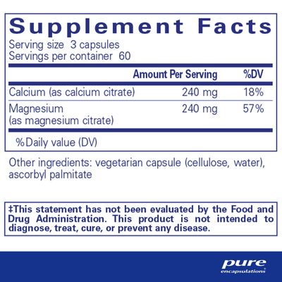 Pure Encapsulations Calcium Magnesium (Citrate) - 240 g Calcium 240 g Magnesium - Bone Health Support - Non-GMO Vegan - 180 Capsules