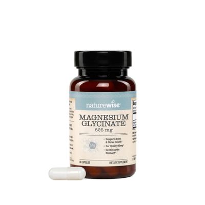 NatureWise Magnesium Glycinate - 625 mg - Equal to 125 mg Elemental Magnesium - Supports Sleep, Relaxation, Muscle Bone Health - Gentle on Stomach, Vegan, Gluten-Free - 30 Capsules30-Day Supply