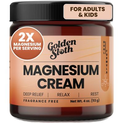 Golden Sloth Magnesium Lotion for Sleep, Muscle Soreness Cramps Relief - Unscented - For Kids Adults - 2 Types of Magnesium, Made in USA, All-Natural - Calming Magnesium Cream