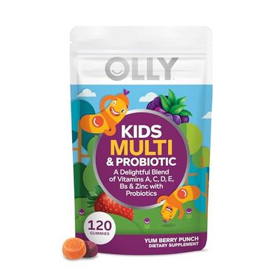 OLLY Kids Multivitamin Probiotic Gummy, Digestive Support, Vitamins A, D, C, E, B, Zinc, Chewable Supplement, Berry Flavor, 60 day supply - 120 Count