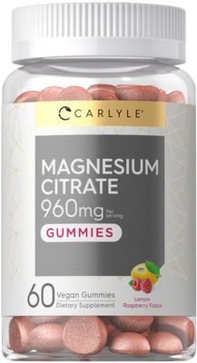 Carlyle Magnesium Citrate Gummies 960mg 60 Vegan Gummies Vegan, Non-GMO, and Gluten Free Formula Lemon Raspberry Flavor