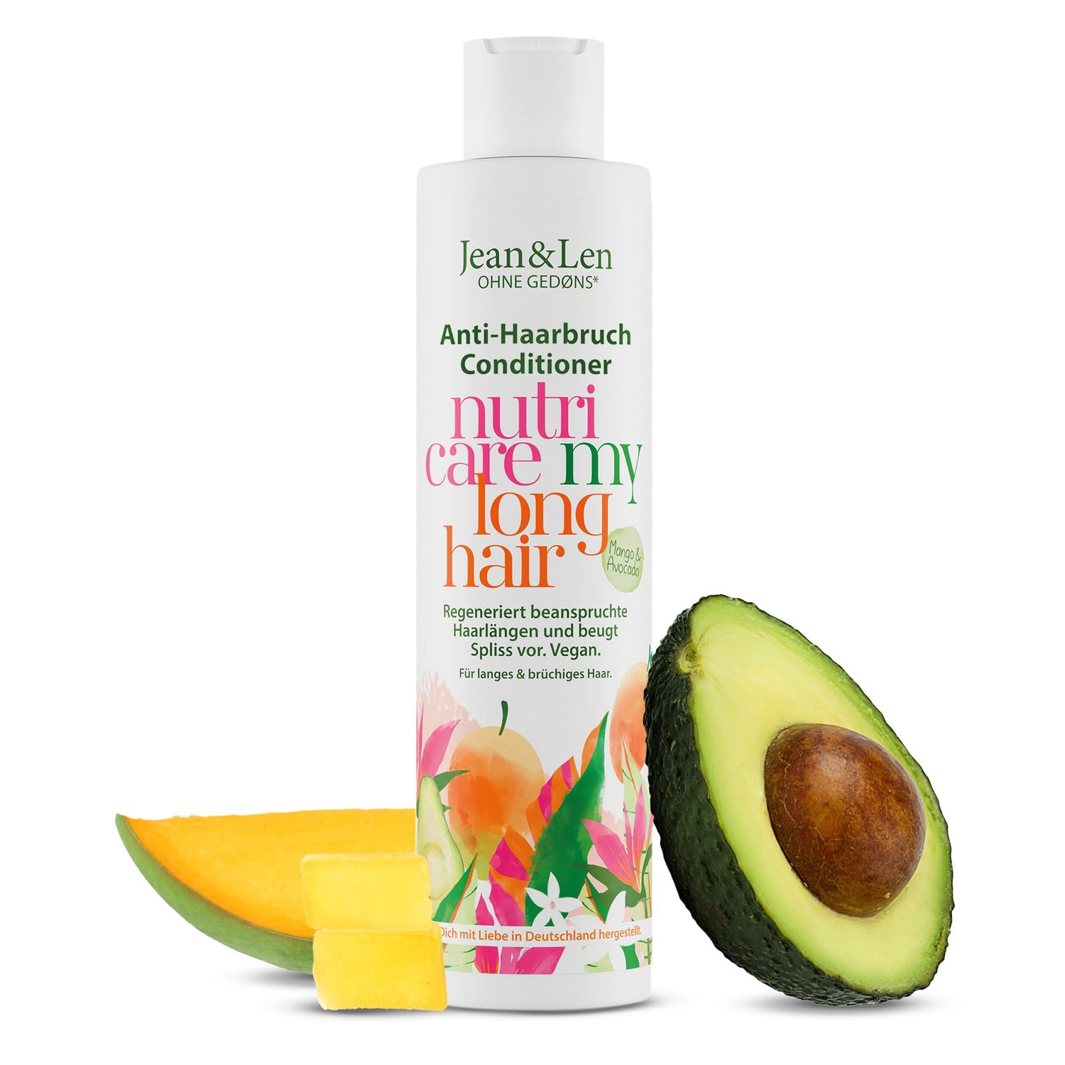 JeanLen Conditioner Nutri Care Mango Avocado, for long damaged hair, counteracts hair breakage, improves moisture retention, without parabens silicones, vegan, 10.14 Fl. Oz.