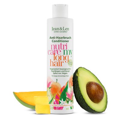 JeanLen Conditioner Nutri Care Mango Avocado, for long damaged hair, counteracts hair breakage, improves moisture retention, without parabens silicones, vegan, 10.14 Fl. Oz.