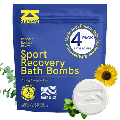 Zensah Sport Recovery Bath Bombs - Magnesium Epsom Salt for Soaking Sore Muscles, Mother s Day Gifts, Made in USA with Essential Oils, Eucalyptus Relaxation for Athletes, Men and Women