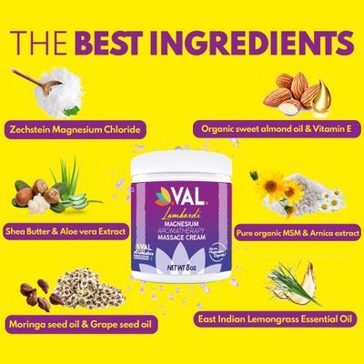 VAL Pure Zechstein Magnesium Cream with MSM and Organic Oils Effortless Glide, Non-Greasy Magnesium Chloride Supplement Sourced from Zechstein Seabed Whole Body Massage Cream 8oz