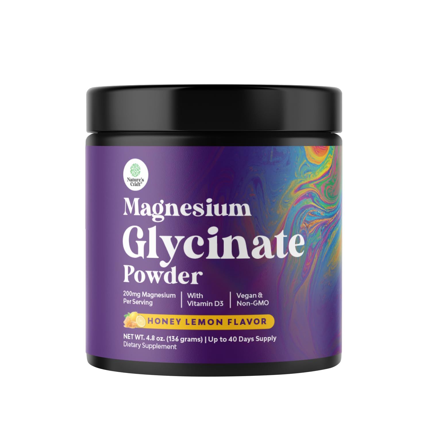 High Absorption Magnesium Glycinate Powder - Vegan Magnesium Powder for Sleep Relaxation Regularity - Drink Mix Non-GMO Gluten Free No Artificial Flavors (Honey Lemon) 40 Servings