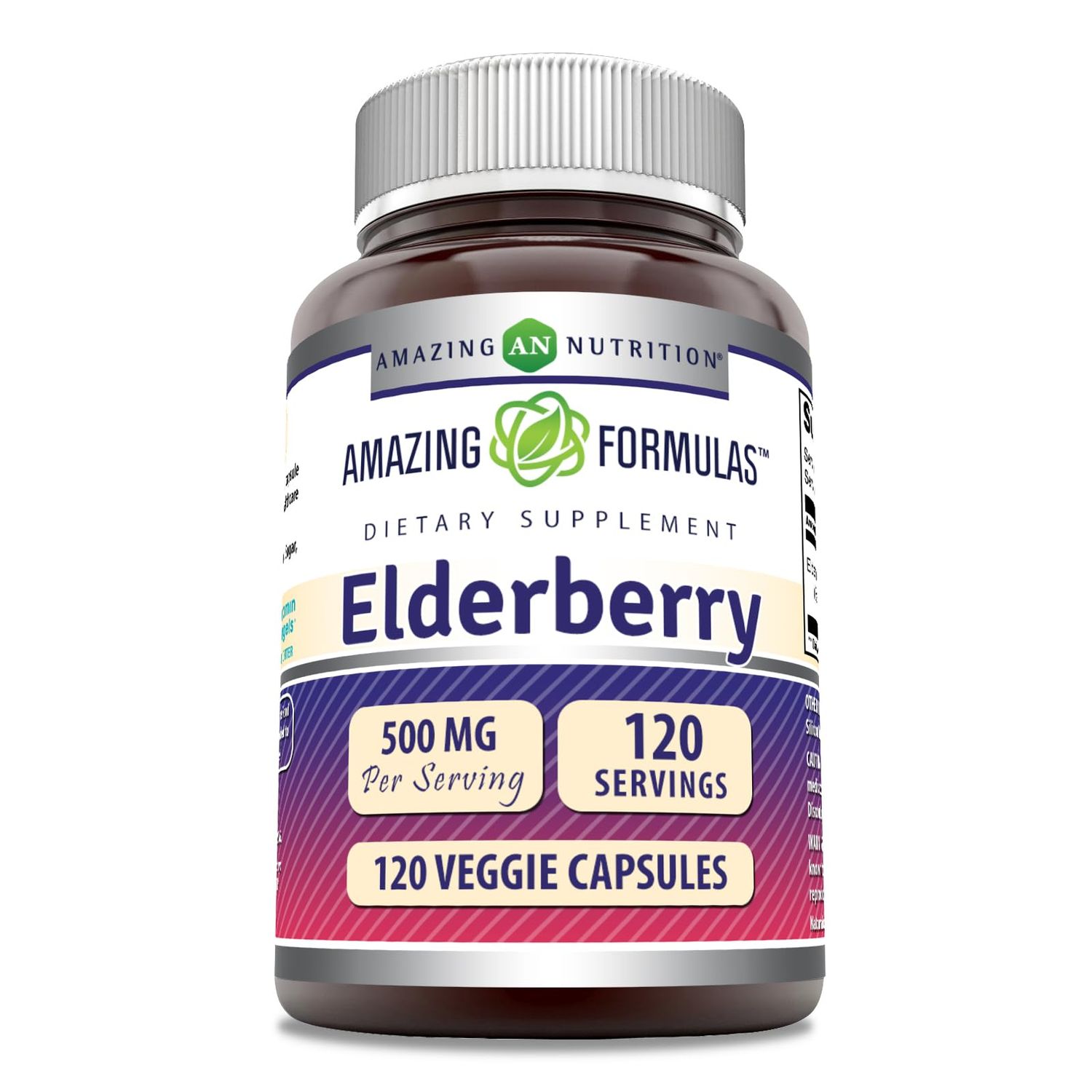 Amazing Formulas Elderberry Supplement 500 Mg Per Serving 120 Veggie Capsules 10:1 Concentrate Non-GMO Gluten-Free Made in USA