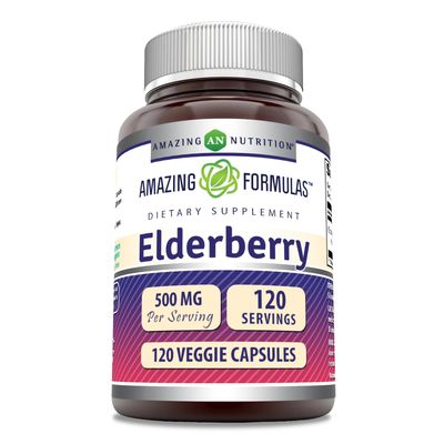Amazing Formulas Elderberry Supplement 500 Mg Per Serving 120 Veggie Capsules 10:1 Concentrate Non-GMO Gluten-Free Made in USA