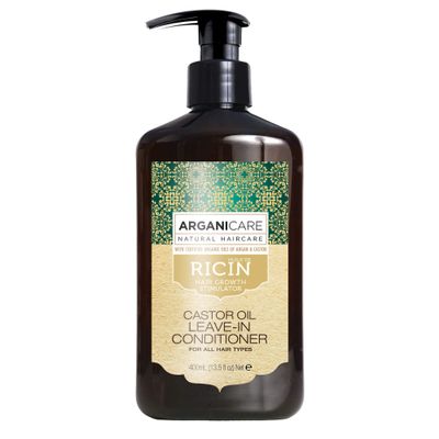 Arganicare Organic Castor Oil Leave-in Conditioner for Hair Growth and Thickening for Men Women - Enriched with Argan Oil, Silk, and Shea 13.5 fl oz