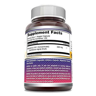Amazing Formulas Elderberry Supplement 500 Mg Per Serving 120 Veggie Capsules 10:1 Concentrate Non-GMO Gluten-Free Made in USA