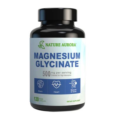 Magnesium Glycinate 500mg Capsules - Chelated High Absorption Magnesium Bisglycinate Supplement for Sleep, Muscle, Bone Heart Support for Women Men - Pure, Gluten-Free, Non-GMO, 120ct