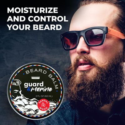 GUARDMARINE Beard Growth Balm - 2 oz. Effective Natural Formula With Biotin for Beard Mustache Care, Hydration and Styling, Leave-in Beard Conditioner Sandalwood Scented Moisturizer for Men
