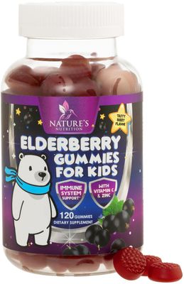 Children&#39;s Daily Immune Support Gummies with Real Elderberry Vitamin C Zinc to Support Kids Healthy Immune System, Natures Sambucus Elderberry Gummy, Chewable Supplement, Gluten-Free, 120 Gummies
