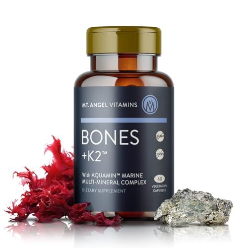 Mt. Angel Vitamins - Bones K2, Comprehensive Bone Support Calcium Supplement, Aquamin 1600 mg, Magnesium, plus trace minerals, Vitamin K2 (MK7), Manganese, Vitamin D3, Boron - 60 Vegetarian Capsules
