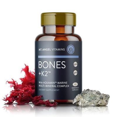 Mt. Angel Vitamins - Bones K2, Comprehensive Bone Support Calcium Supplement, Aquamin 1600 mg, Magnesium, plus trace minerals, Vitamin K2 (MK7), Manganese, Vitamin D3, Boron - 60 Vegetarian Capsules