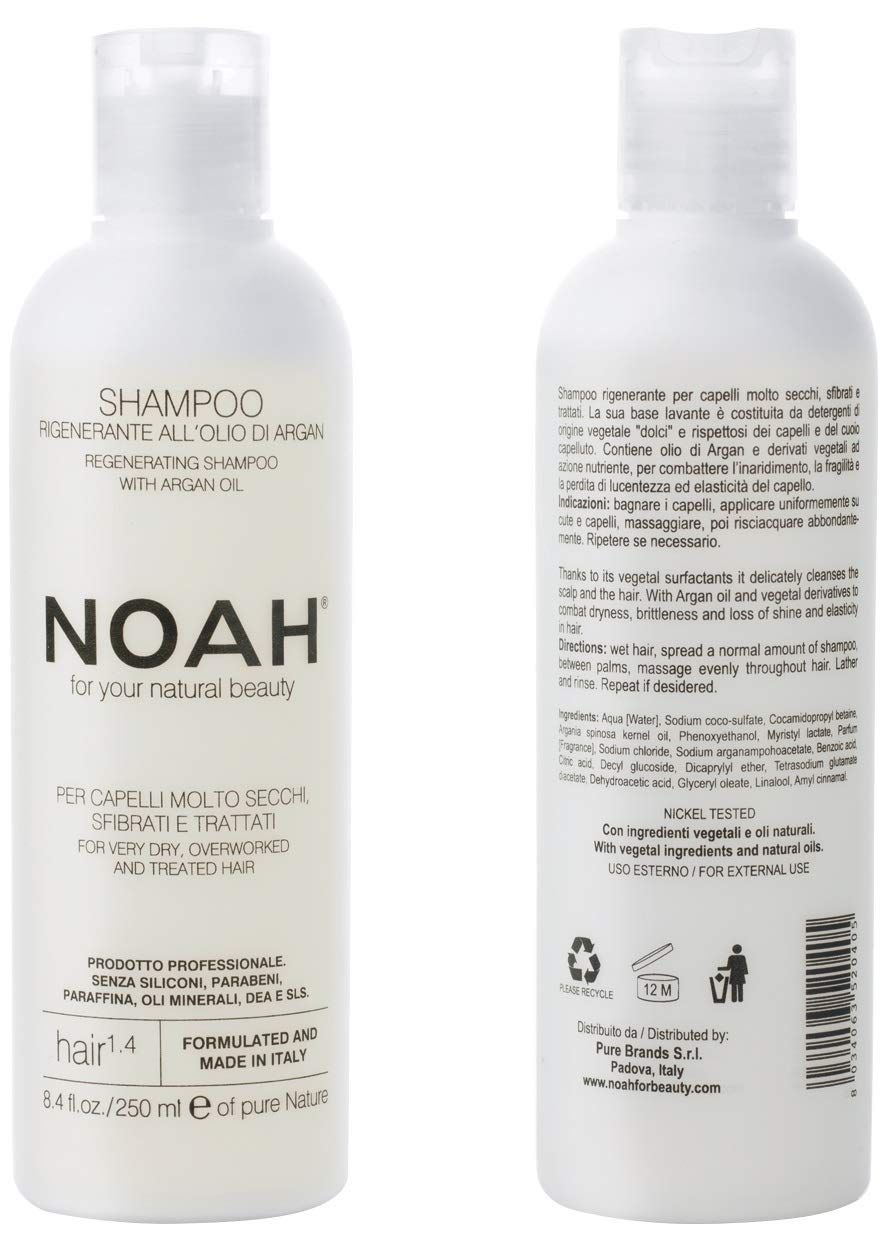 Noah - 1.4 Hair Regeneration Argan Oil Shampoo - Anti Frizz, Dry and Brittle Hair Repair, Vegan, Cruelty Free, Gentle Scalp - Natural Daily Shampoo 8.45 fl.oz