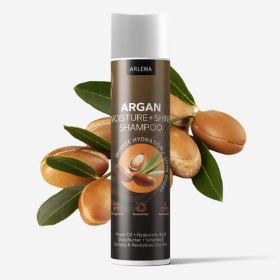 ARLENA Argan Oil Shampoo - Moroccan Moisture Shine Formula with Hyaluronic Acid Shea Butter - Sulfate-Free Hydrating Shampoo for Dry Hair - 12 fl oz