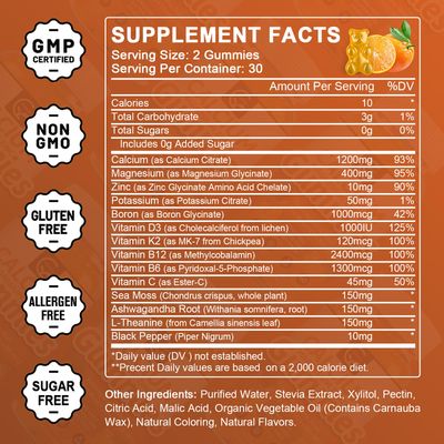1200mg Calcium Gummies with Vitamin D3,K2,B12 B6 - Plant Complex Calcium Magnesium Supplement with Glycinate,Potassium,Sea Moss,Ashwagandha Root for Bone Teeth Strength, Muscle Immune