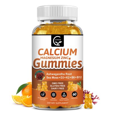 1200mg Calcium Gummies with Vitamin D3,K2,B12 B6 - Plant Complex Calcium Magnesium Supplement with Glycinate,Potassium,Sea Moss,Ashwagandha Root for Bone Teeth Strength, Muscle Immune