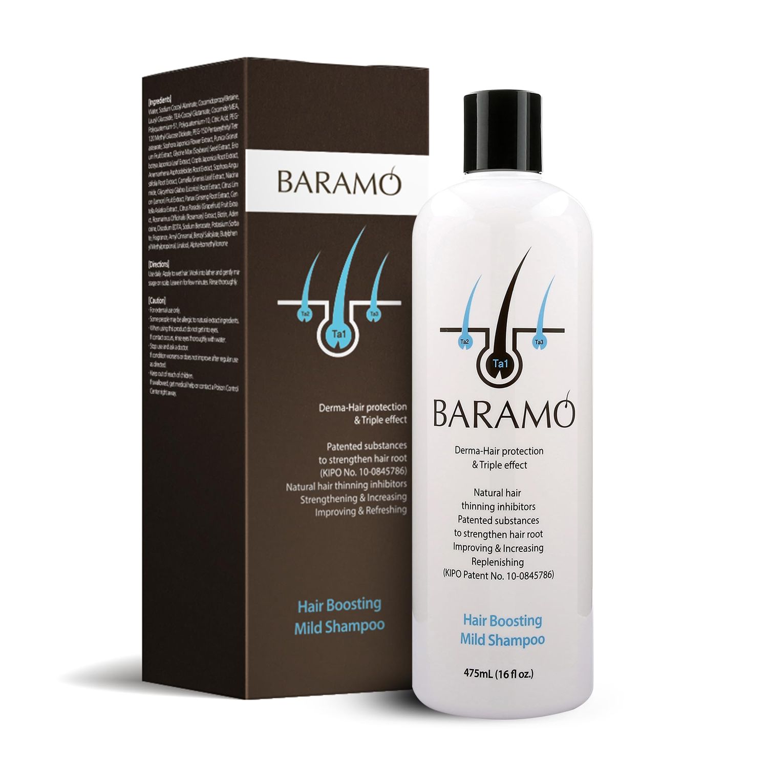 BARAMO Hair Boosting Mild Shampoo for Anti Hair Thinning Hair Loss 16 fl oz, Active Ingredients DHT Blocker Shampoo for Women Men, Scalp Care Hair Regrowth Shampoo - Sulfate Pareben Free