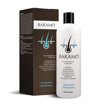 BARAMO Hair Boosting Mild Shampoo for Anti Hair Thinning Hair Loss 16 fl oz, Active Ingredients DHT Blocker Shampoo for Women Men, Scalp Care Hair Regrowth Shampoo - Sulfate Pareben Free