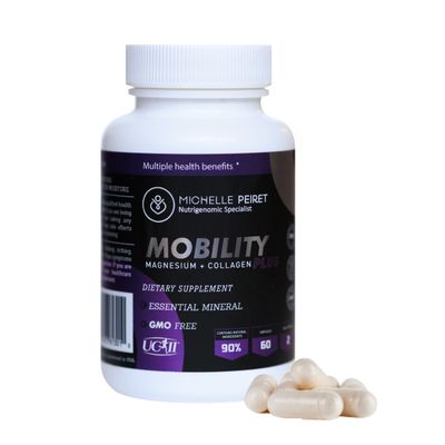 Michelle Peiret Mobility Magnesium Collagen, Magnesium Citrate with Hyaluronic Acid Vitamin C for Bone Muscle Support, 60 Capsules