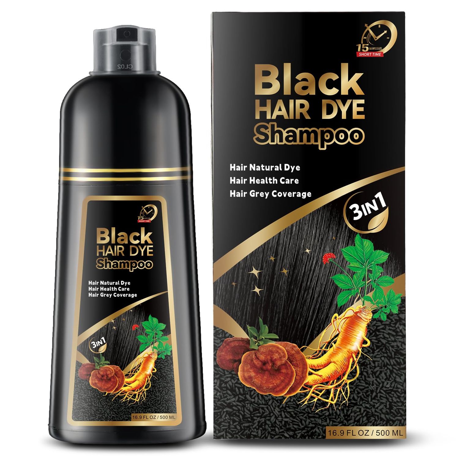 JOASGIAO Black Hair Dye Shampoo for Gray Hair, 3 in 1 Herbal Color Shampoo Hair Dye for Women Men