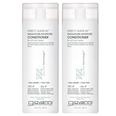 GIOVANNI Direct Leave-In Weightless Moisture Conditioner - Co-Wash, Great for Curls Wavy Hair, Wash Go, Salon Quality, No Parabens, Infused with Natural Botanical Ingredients - 8.5 oz (Pack of 2)