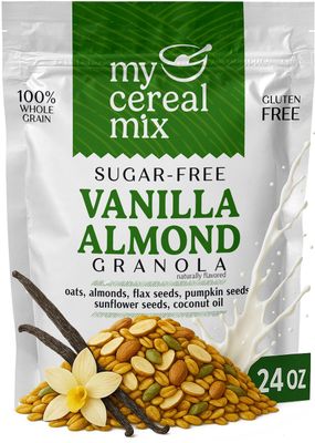 MyCerealMix Sugar Free Granola Vanilla Almond - Vegan, Gluten Free Breakfast Cereal - No Artificial Sweeteners - Naturally Sweetened with Monk Fruit - 24oz