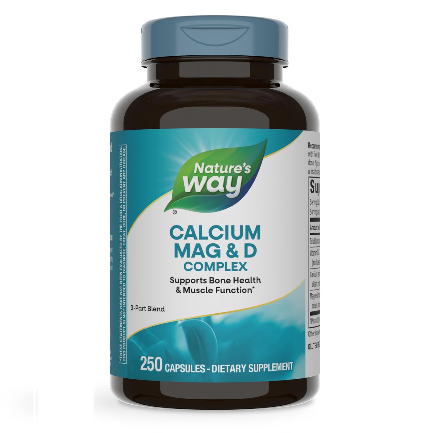 Nature&#39;s Way Calcium Magnesium Vitamin D3 Complex, Healthy Bones Teeth, Muscle Function and Relaxation, Gluten Free, 250 Capsules (Packaging May Vary)